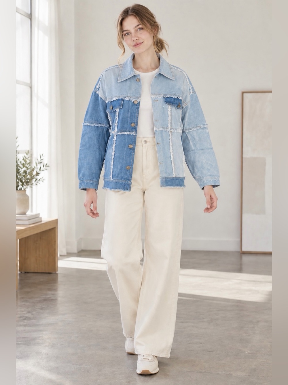 Patchwork Light Blue Denim Jacket